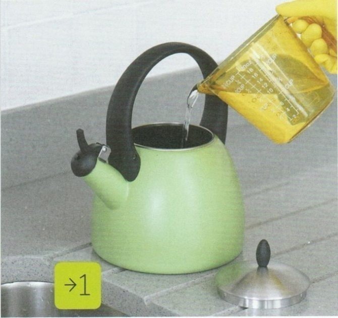 Эмалированный чайник с накипью