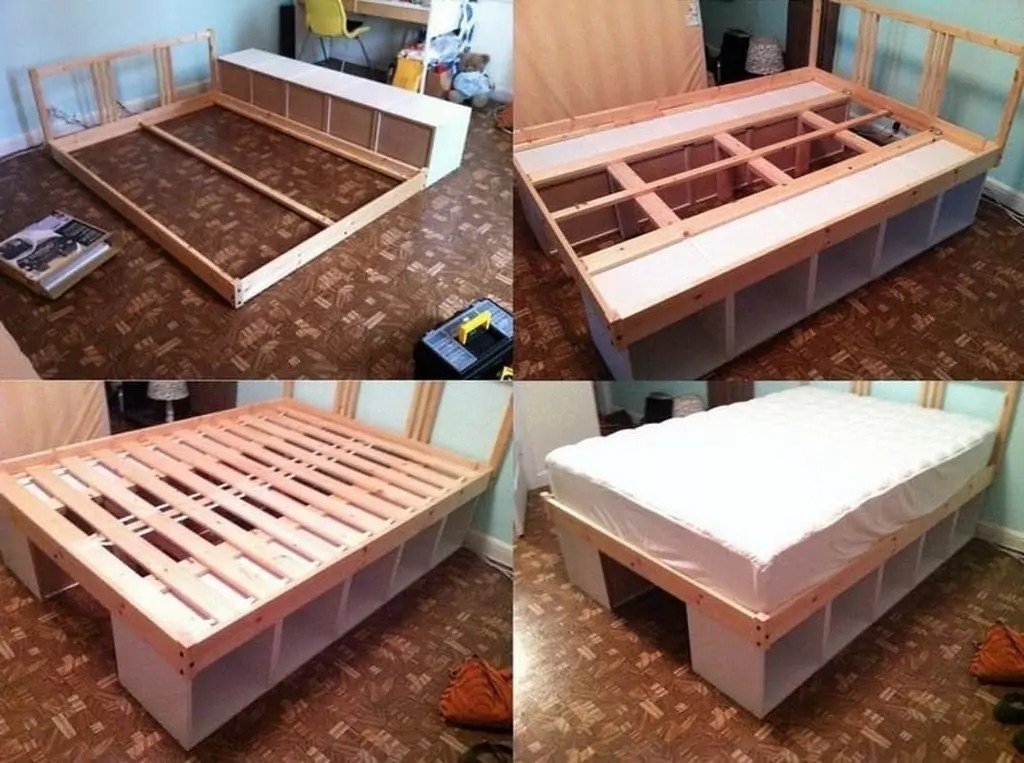 Самодельная кровать с ящиками