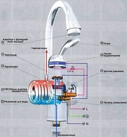Электрическая схема проточный кран-водонагреватель