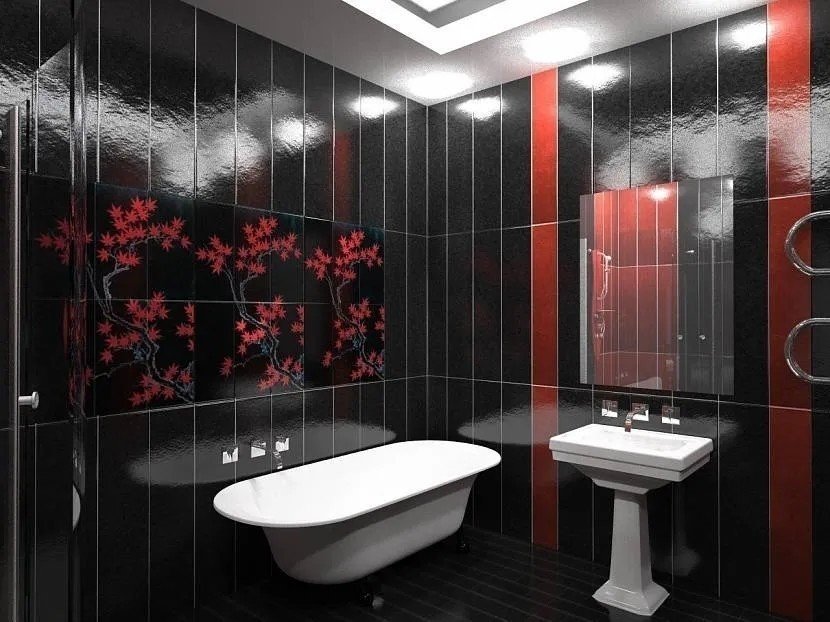 Проект ванной черный кафель красные швы
