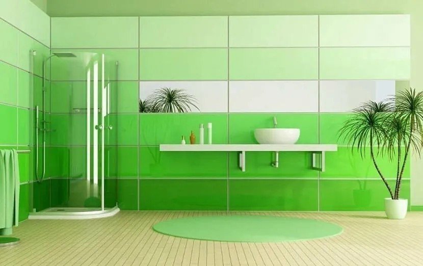 Туалетная комната в зеленых тонах